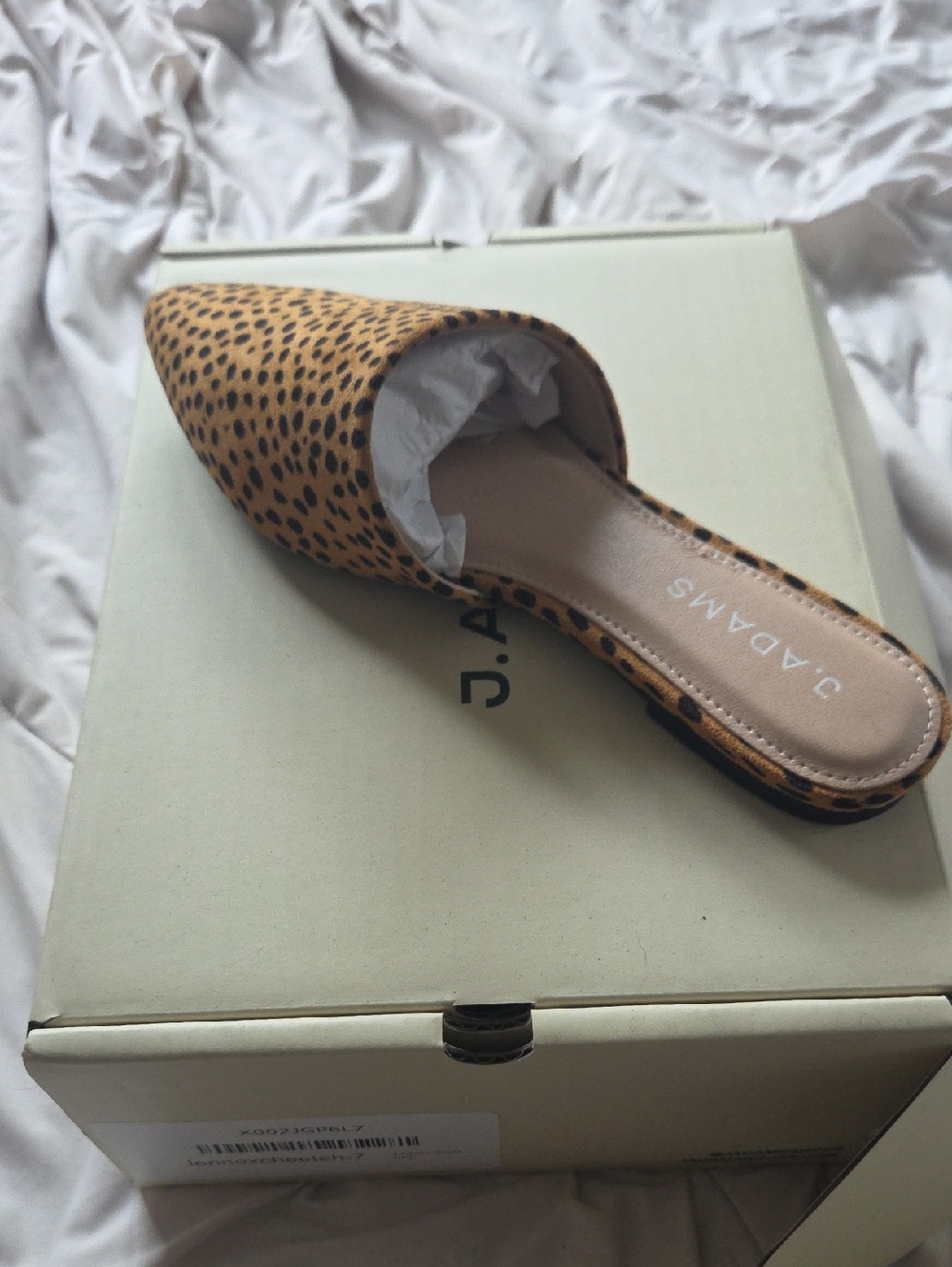 J. Adams Women's Leopard Print Pointed Mule in Tan and Black